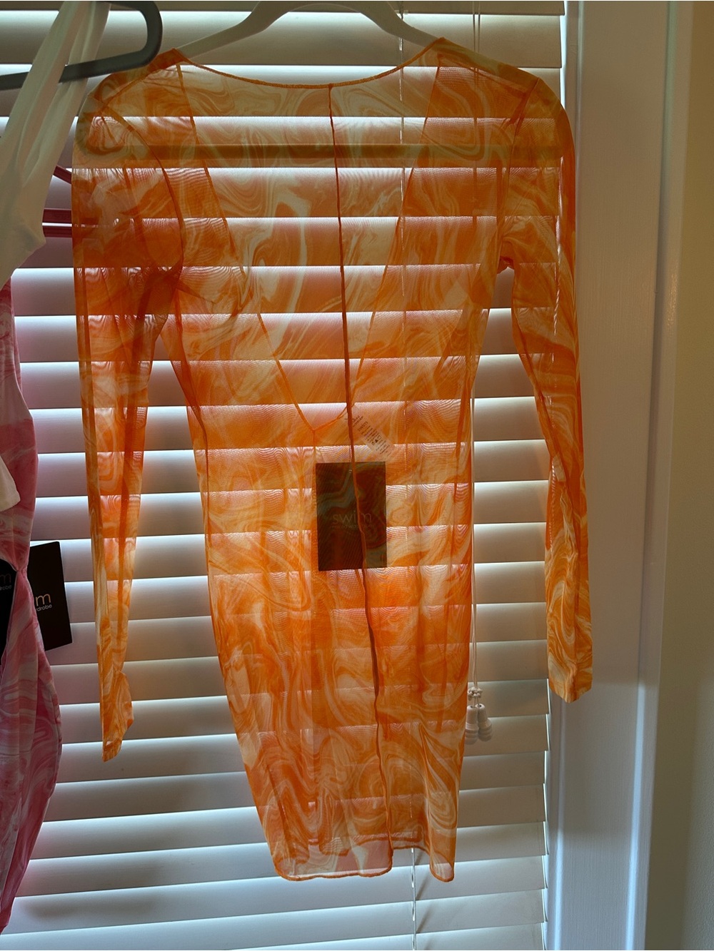 Naked Wardrobe
Sheer Orange Mesh Long Sleeve Cover-Up